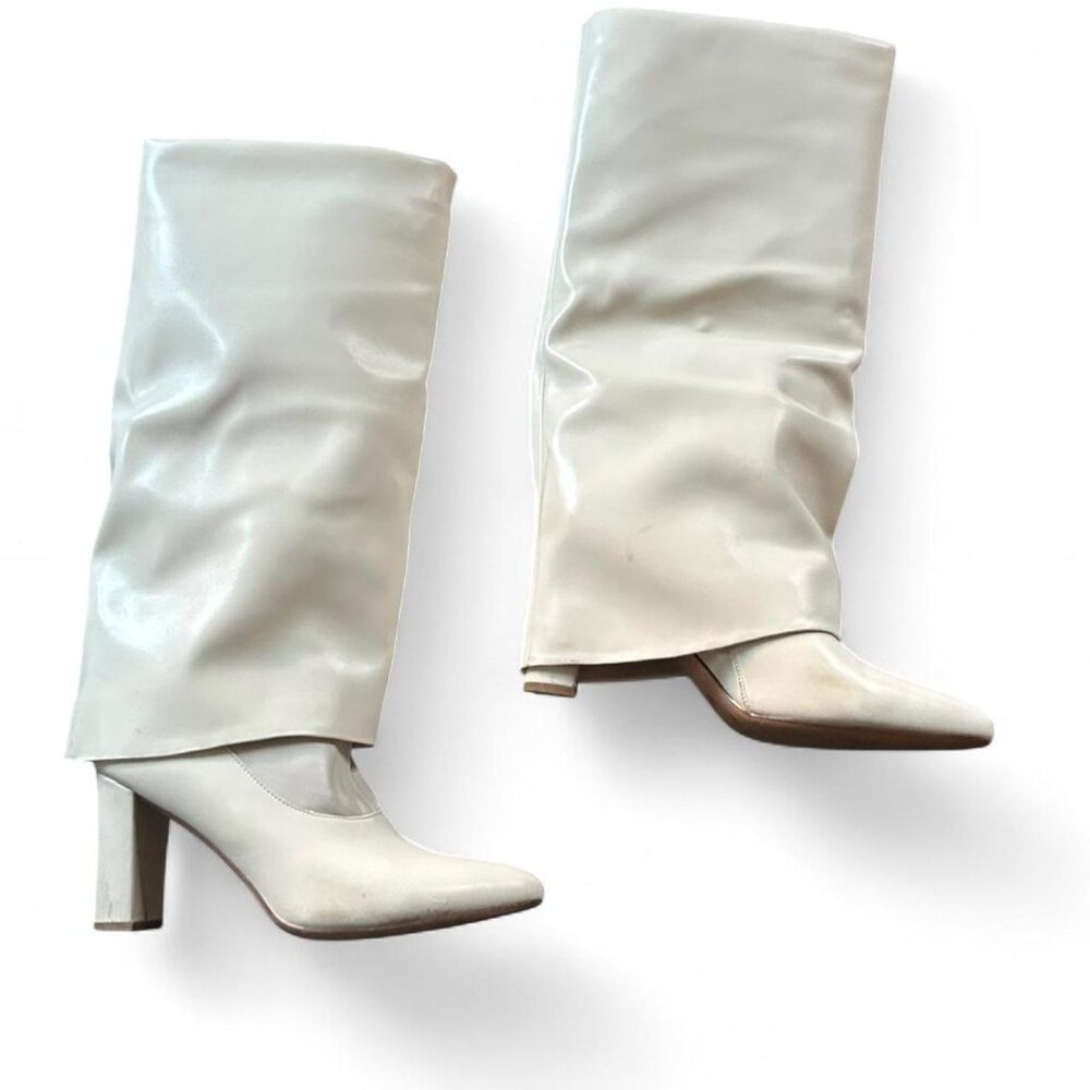 slouchy leather knee boots in ivory knee-high boots with a 4" heel .  size 11